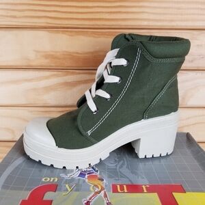 Army Green 5.5 US Combat Military Canvas Moto Biker Ankle Boots Lace-up Heeled